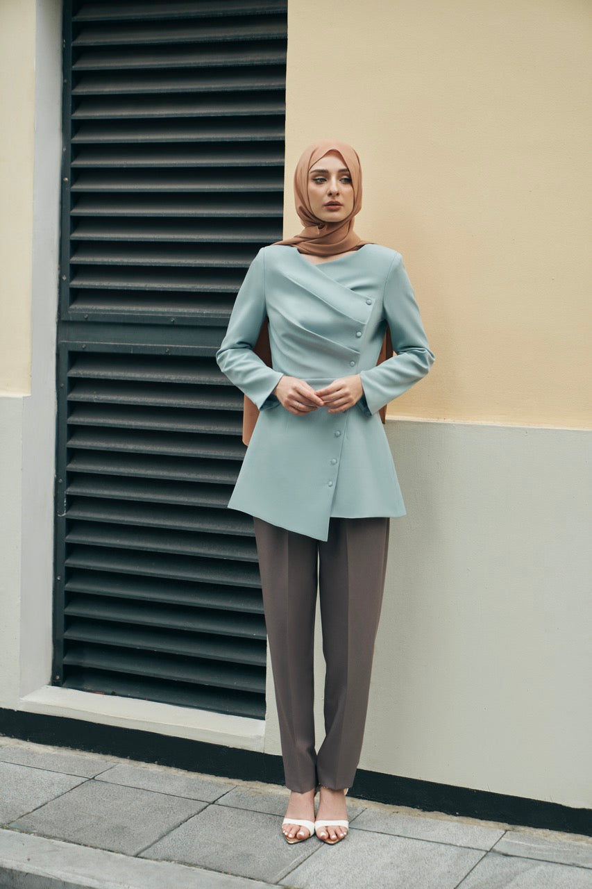 Valencia Long Sleeves Blouse - Frost Blue Shirts & Tops Ameera Modest Wear 