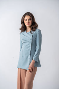 Thumbnail for Valencia Long Sleeves Blouse- Frost Blue Ameera Modest Wear 