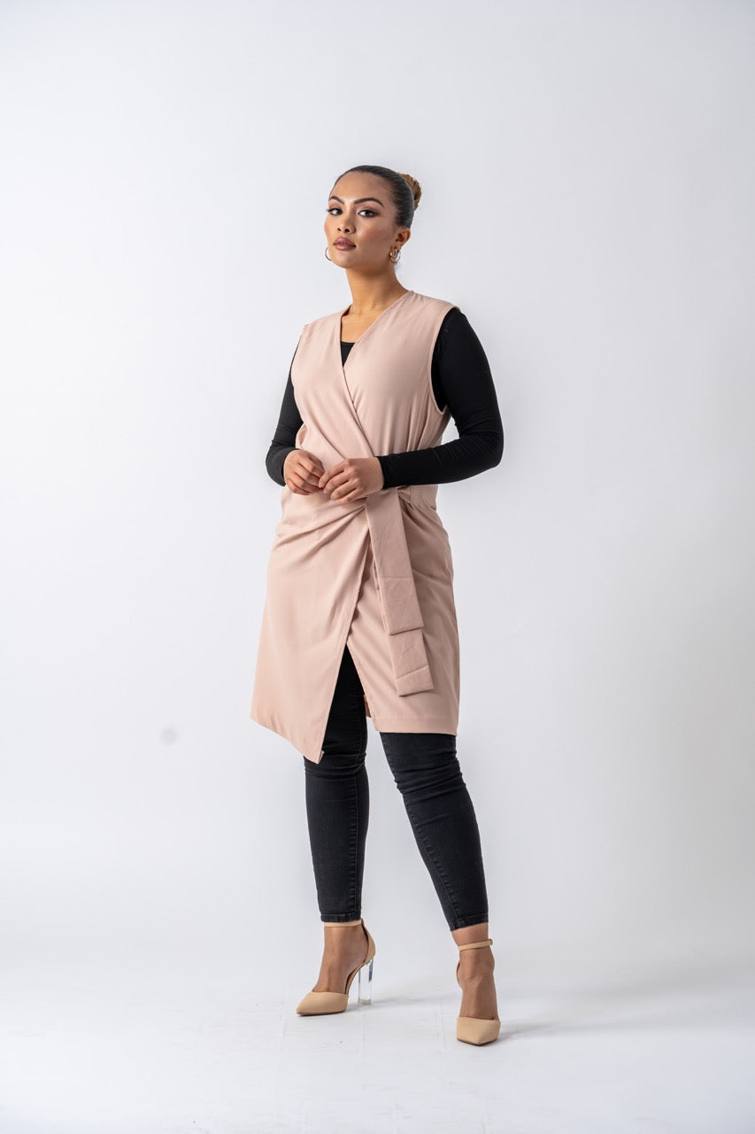 Lima Wrap Maxi Vest- Sand Ameera Modest Wear