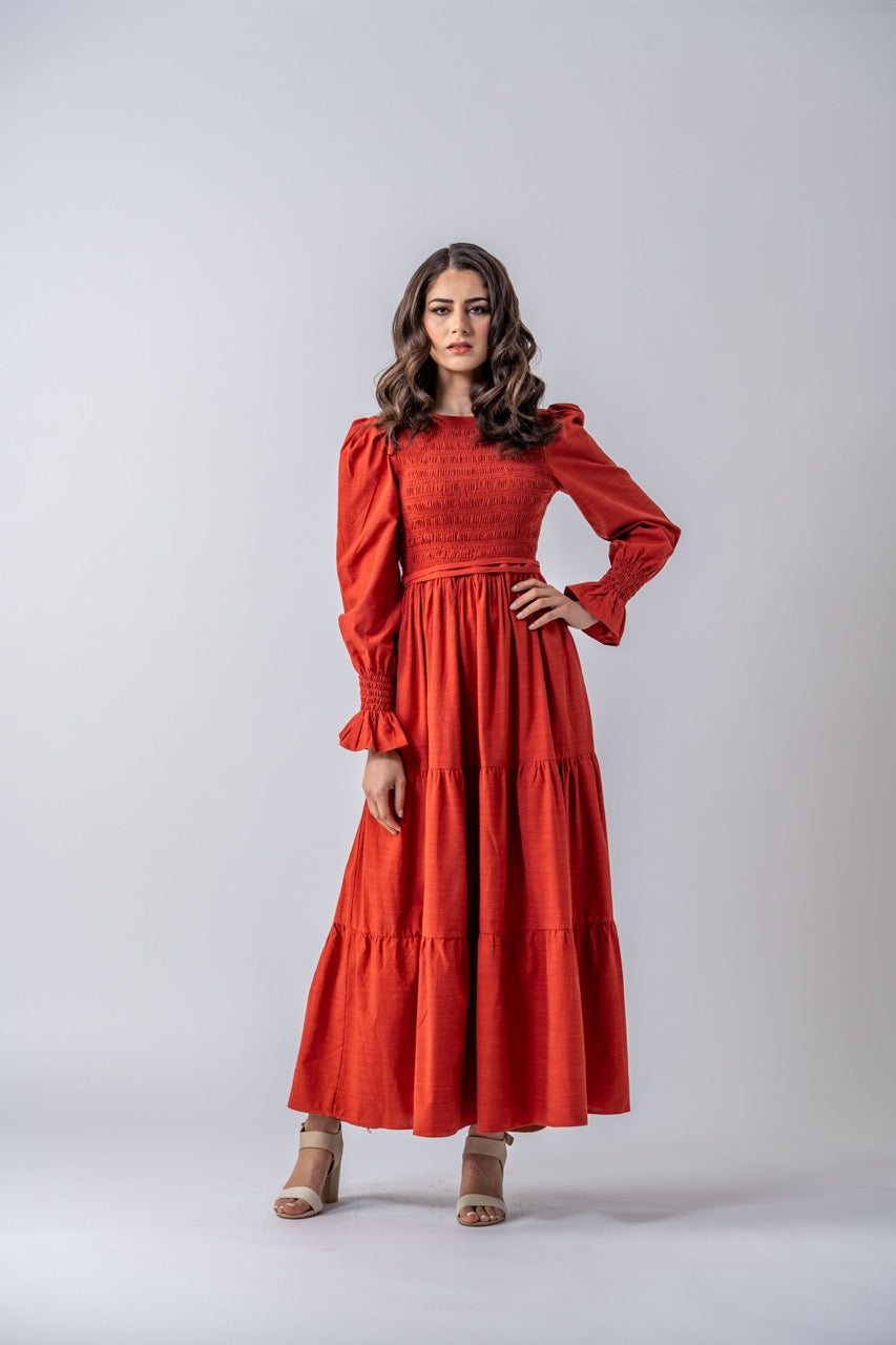 Santorini Linen Maxi Dress- Rouge Ameera Modest Wear