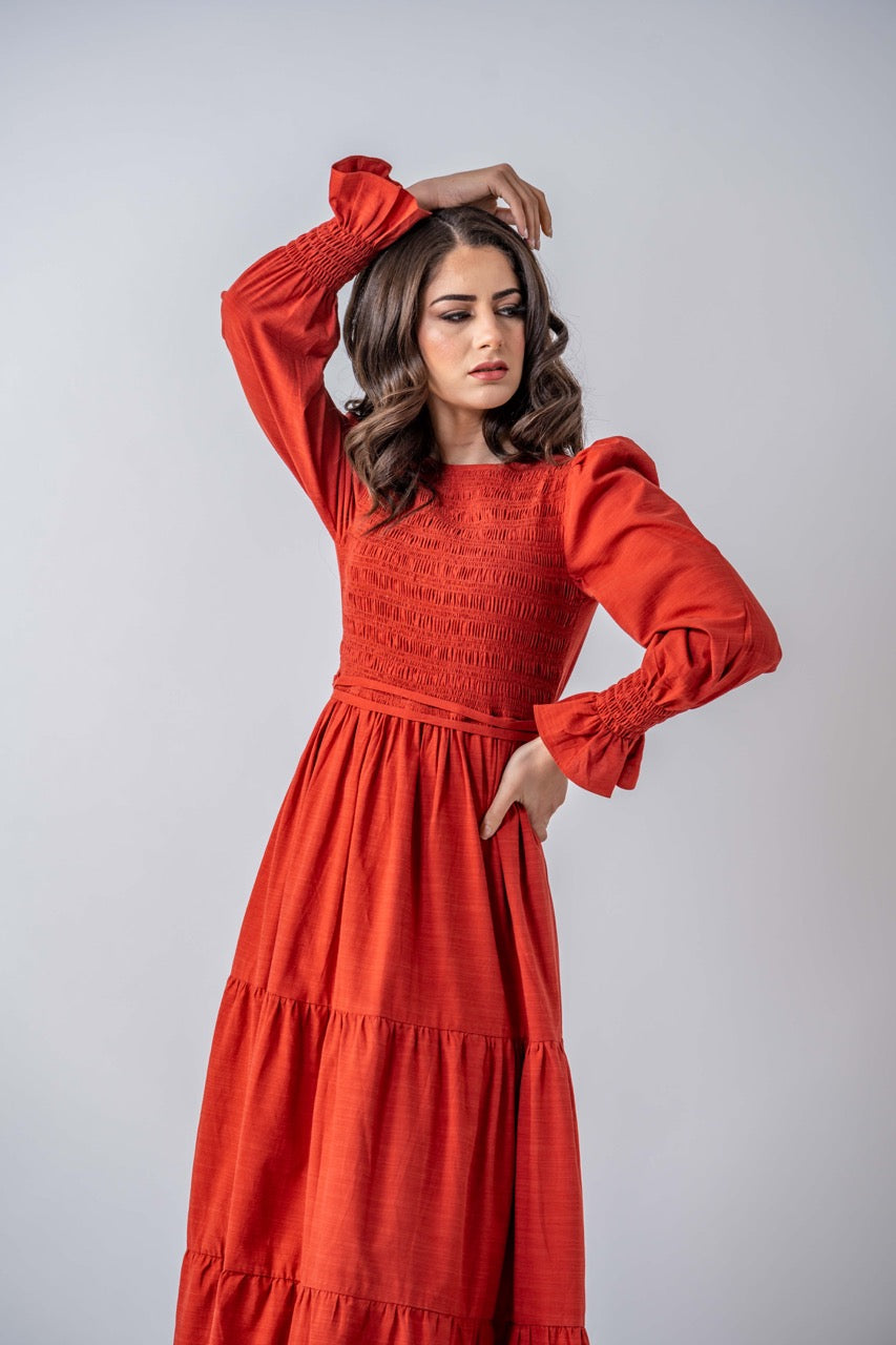 Santorini Linen Maxi Dress- Rouge Ameera Modest Wear 