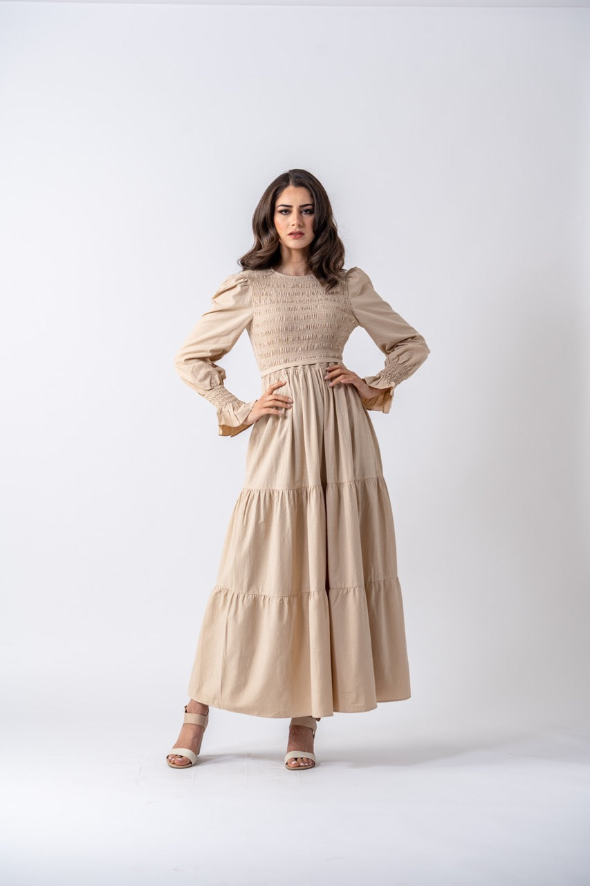 Santorini Linen Maxi Dress- Sand Apparel & Accessories Ameera Modest Wear 