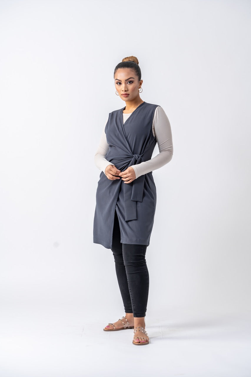 Lima Wrap Maxi Vest- Charcoal Grey Ameera Modest Wear 