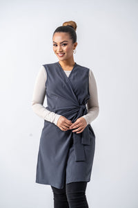 Thumbnail for Lima Wrap Maxi Vest- Charcoal Grey Ameera Modest Wear 