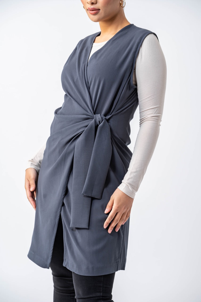 Lima Wrap Maxi Vest- Charcoal Grey Ameera Modest Wear 