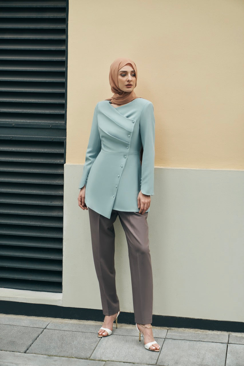 Valencia Long Sleeves Blouse - Frost Blue Shirts & Tops Ameera Modest Wear 