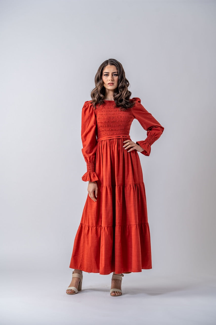 Santorini Linen Maxi Dress- Rouge Ameera Modest Wear 