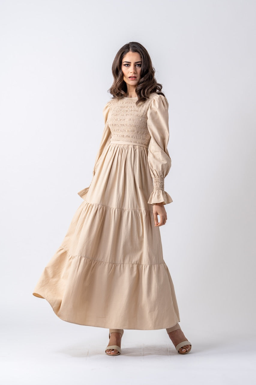 Women's Modest Santorini Linen Maxi Dress in Sand, L Women's Modest Santorini Linen Maxi Dress in Sand, L