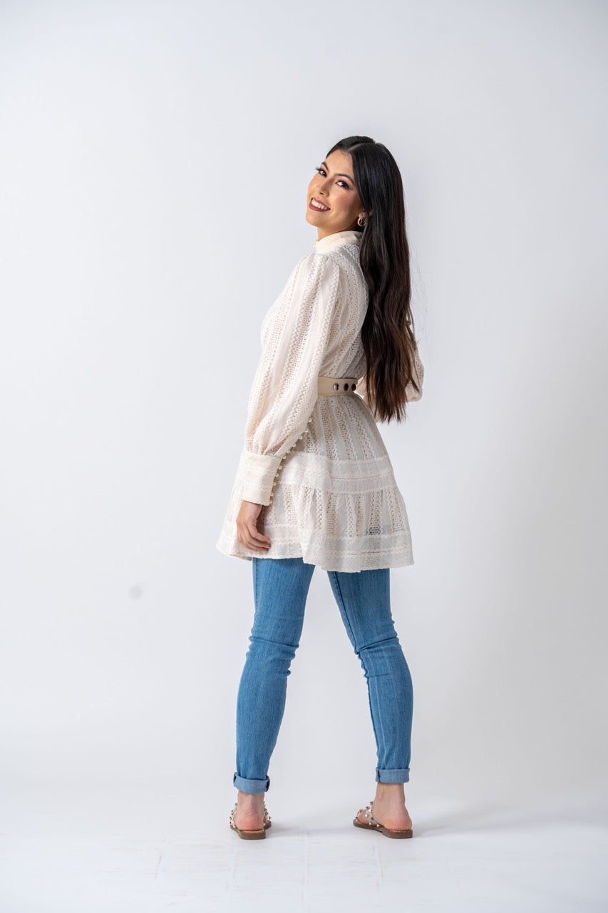Algarve Cotton Lace Tunic- Cosmic Latte Ameera Modest Wear 